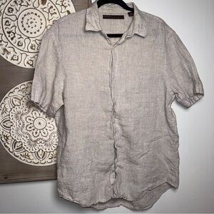Perry Ellis Linen Short Sleeve Button Up Shirt Neutral Beige XL